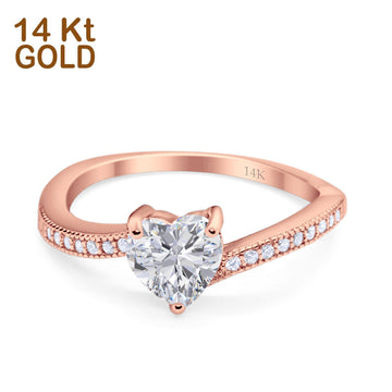 14K Rose Gold Heart Promise Ring Simulated Cubic Zirconia Size-7